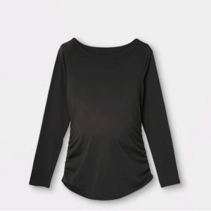 Long Sleeve Boat Neck Side Shirred Maternity Tee by Ingrid & Isabel